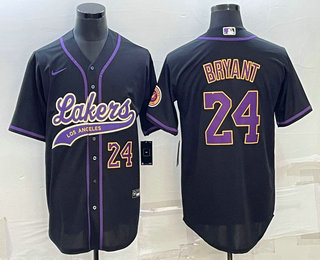 Mens Los Angeles Lakers #24 Kobe Bryant Number Black With Patch Cool Base Stitched Baseball Jersey->los angeles lakers->NBA Jersey